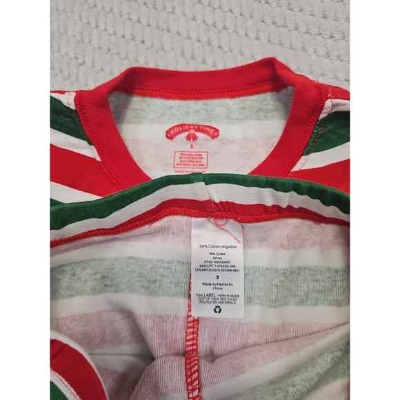 Holiday Time Christmas Pajama Set Kids Size 5 Green White Red Stripes - Picture 6 of 8